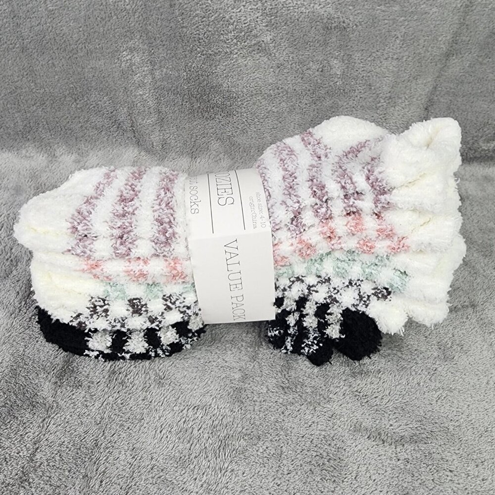 Womens Soft & Fuzzy Low-Cut Socks 6 Pairs Cozies Multicolor Shoe Size 4-10
